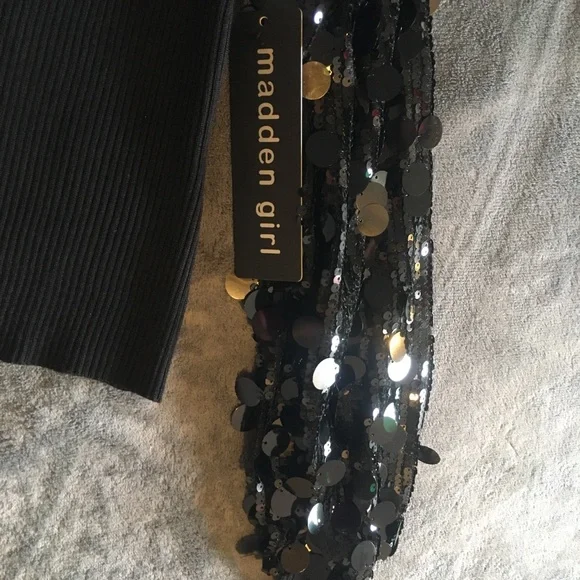 Madden Girl Black Sequin Sleeve Sweater - Picture 2 of 5